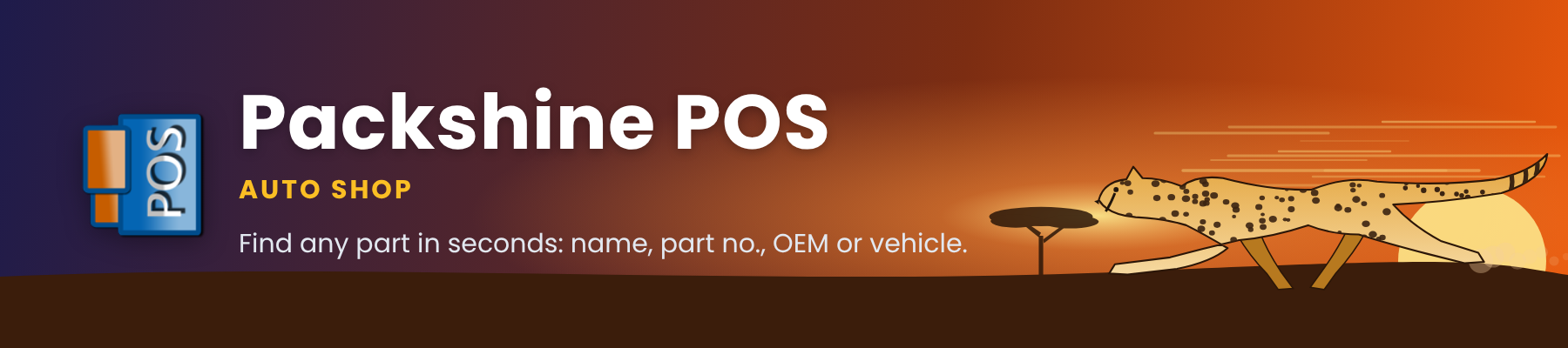 Packshine POS banner with a running cheetah